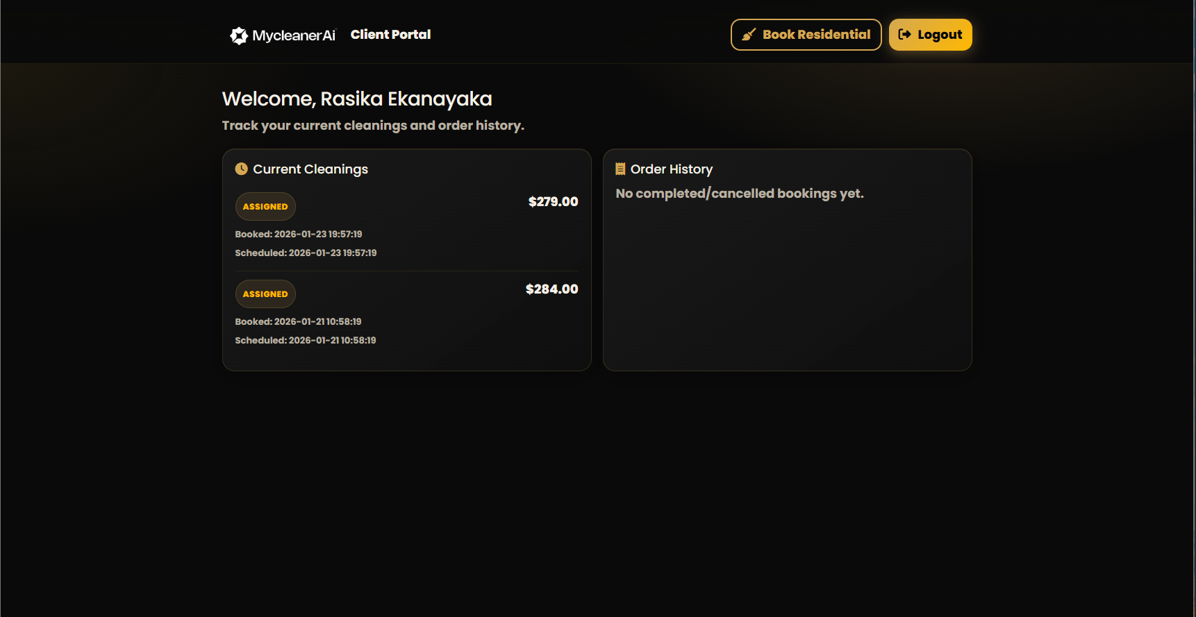 Client Portal dashboard