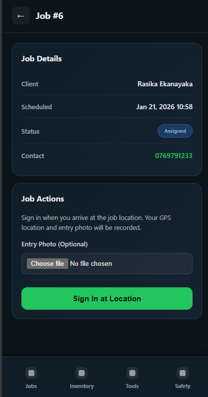 Cleaner app — Job details and Sign In
