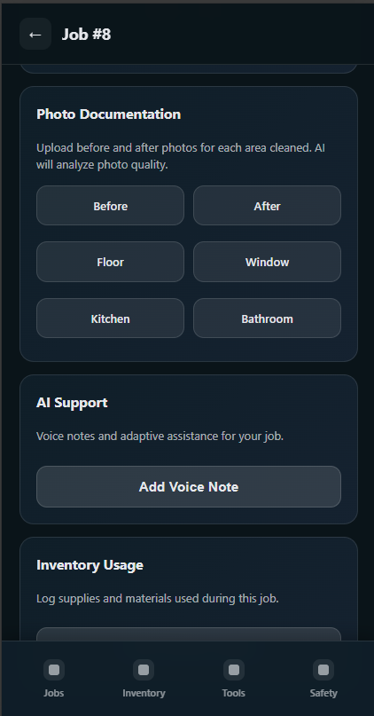 Cleaner app — Job photo and AI support